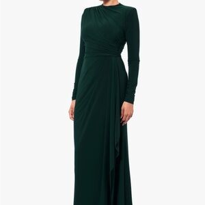 Betsy & Adam Dark Green Long Sleeve High-Neck Dress
